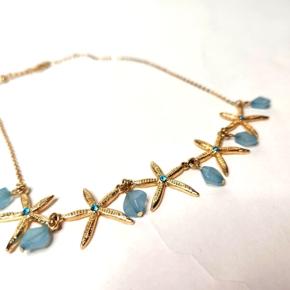 Women's Starfish Beaded Necklace Gold Toned - Picture 2 of 4